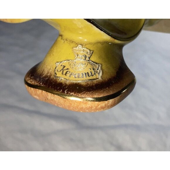 VTG Bay Keramik Art Pottery Double 2 Arm Candlestick Candelabra Yellow Brown - Picture 9 of 9